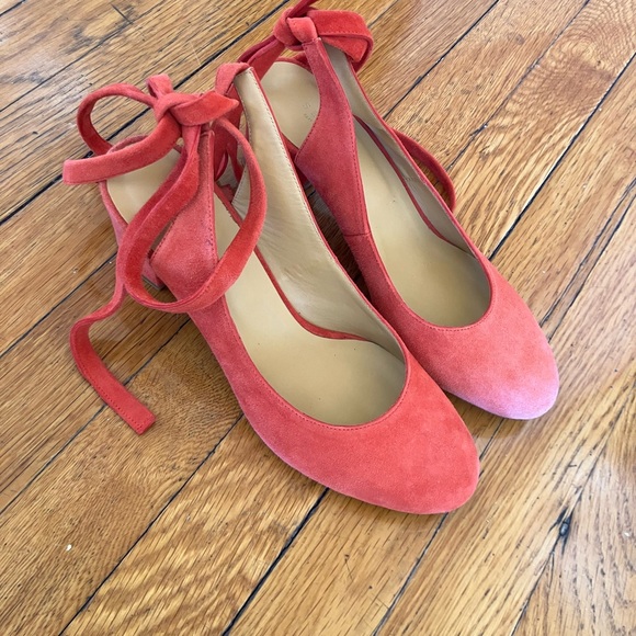 Sezane Shoes - Sezane coral pumps with ballet ties size 8 NWOT